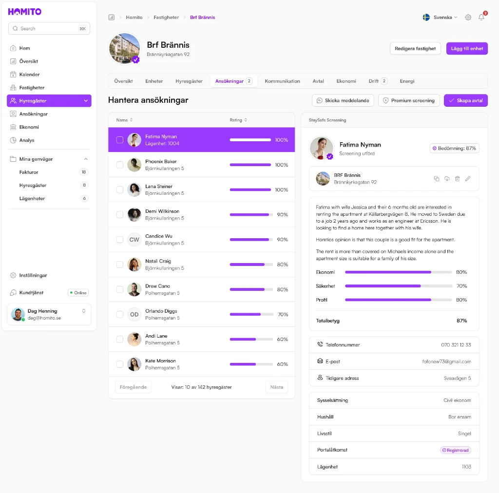 Homito portal, managing applications