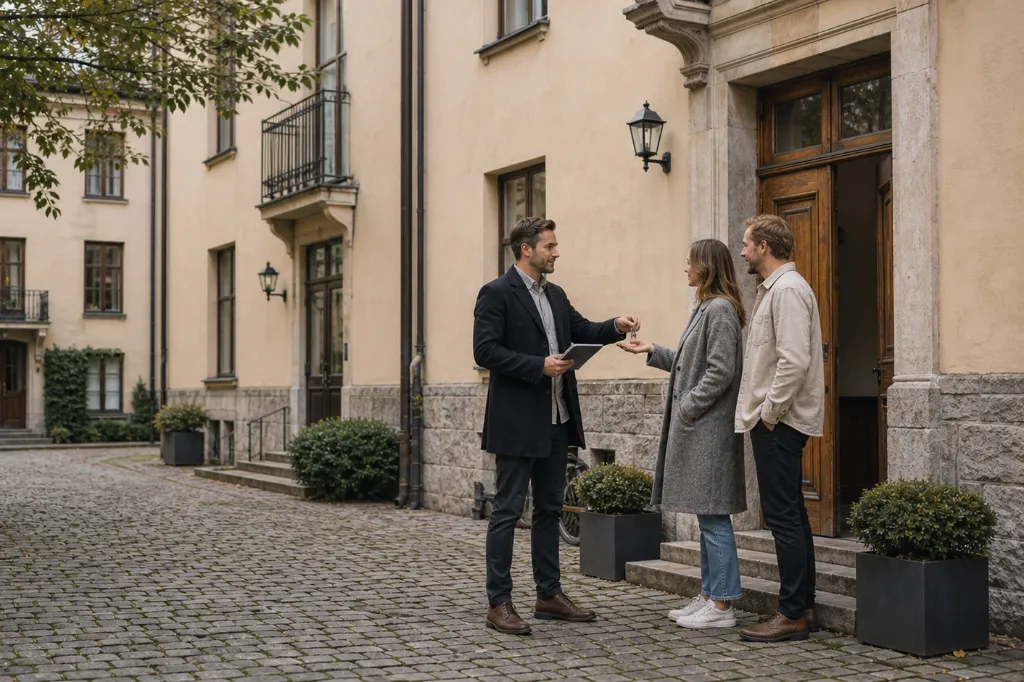 Uthyraren lämnar över nycklarna vid porten